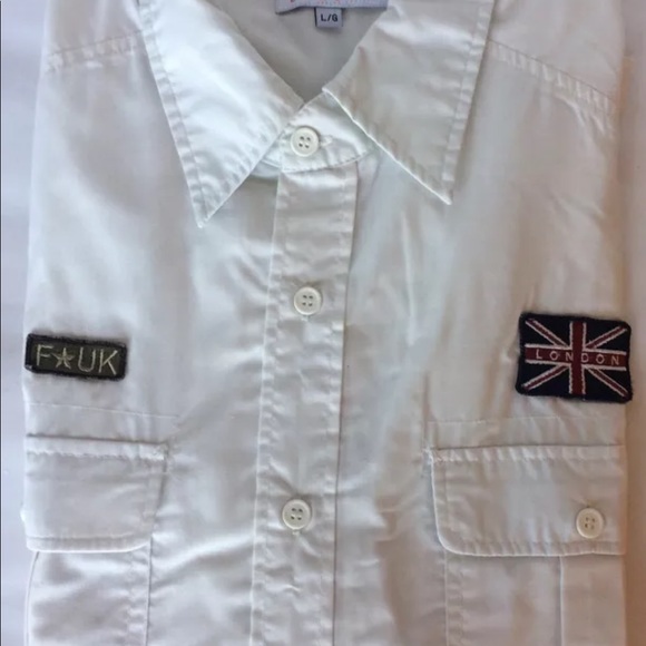 For Him U. K. Men Shirt Short Sleeve White Military Patches Large - Picture 8 of 11